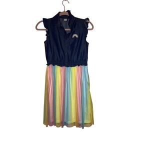 Sweet Butterfly Girls Denim & Rainbow Tulle Dress Size 14/16